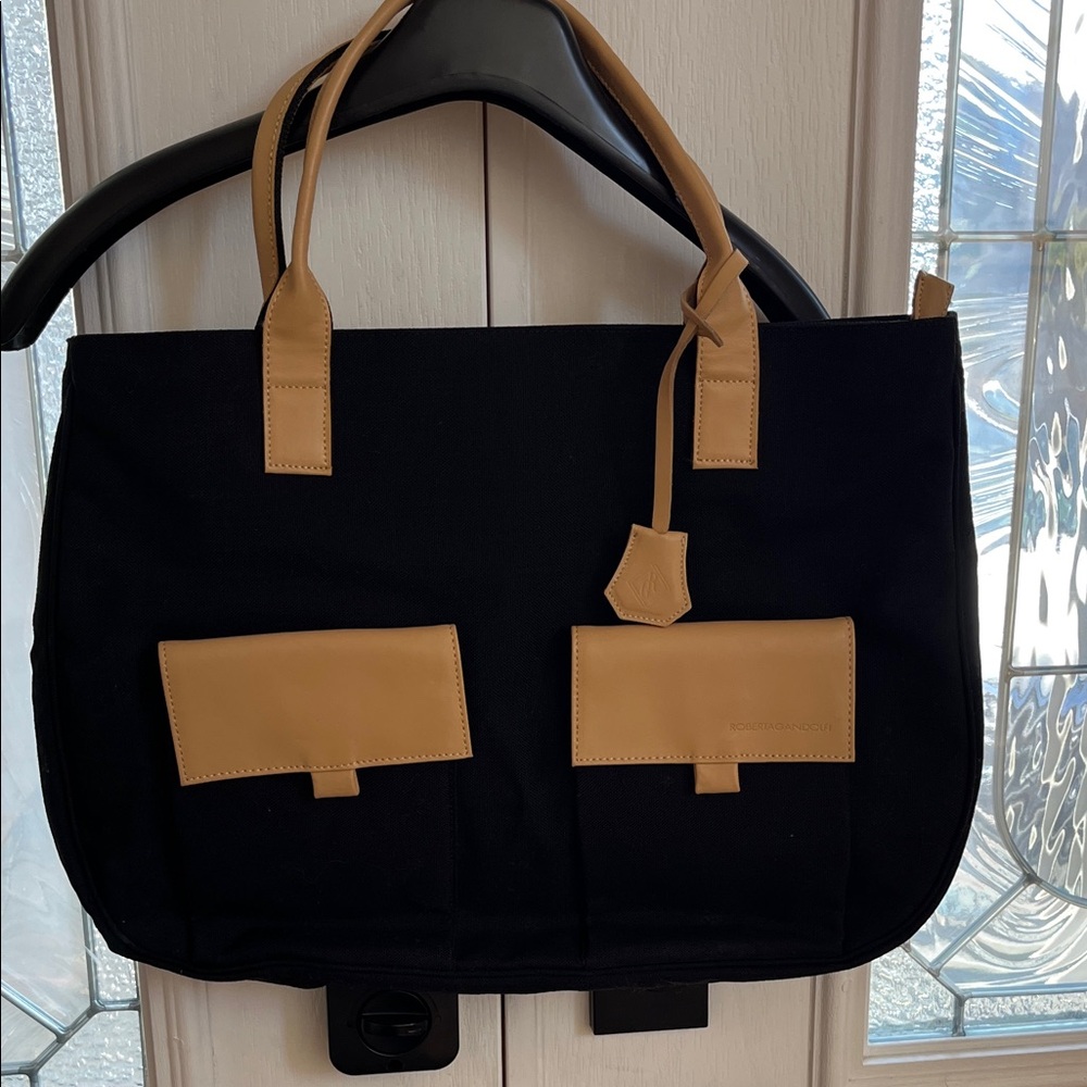 Roberta Gandolfi Black and Tan Tote Bag. Made in Italy. New without tag.